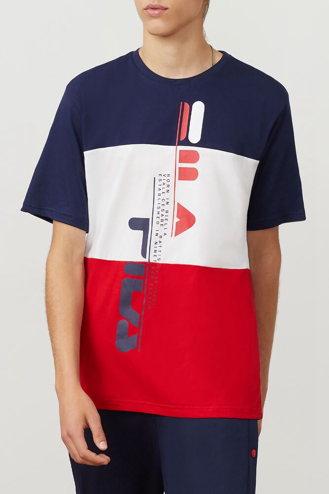 Fila T-Shirt Mens Navy/White/Red Oden - Ireland 10492-DOVB